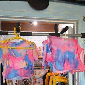 Tie-Dye Mesh Crop Top Set